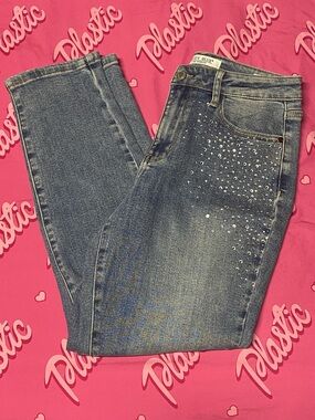 NWOT Judy Blue Rhinestone Bling Denim Slim Fit Jeans Distressed Bottoms Pants